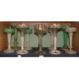 Ten assorted Victorian glass lustres (lacking drops) Some rubbing to the gilt decoration. Some