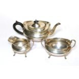 A three-piece George V silver tea-service, by Sydney Hall & Co., Sheffield, 1933, each piece on