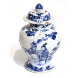 A 19th century Chinese blue and white figural vase and cover Vase and cover with firing blemish