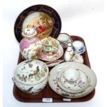 A tray of Continental and English ceramics including a Vienna plate, tea cups and saucers, tea bowls