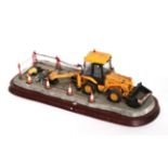 Border Fine Arts JCB model, limited edition 1379/1750, on wood base (a.f.). Badly damaged