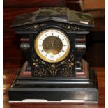 A 19th century slate and rouge marble mantel clock striking on a bellSlate with small chips and