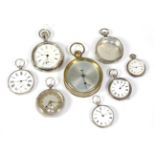 Four lady's fob watches, silver open faced pocket watch, silver watch case, nickel plated Seth