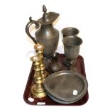 A group of 19th century pewter by Broadhead & Atkin, Sheffield comprising a claret jug, two