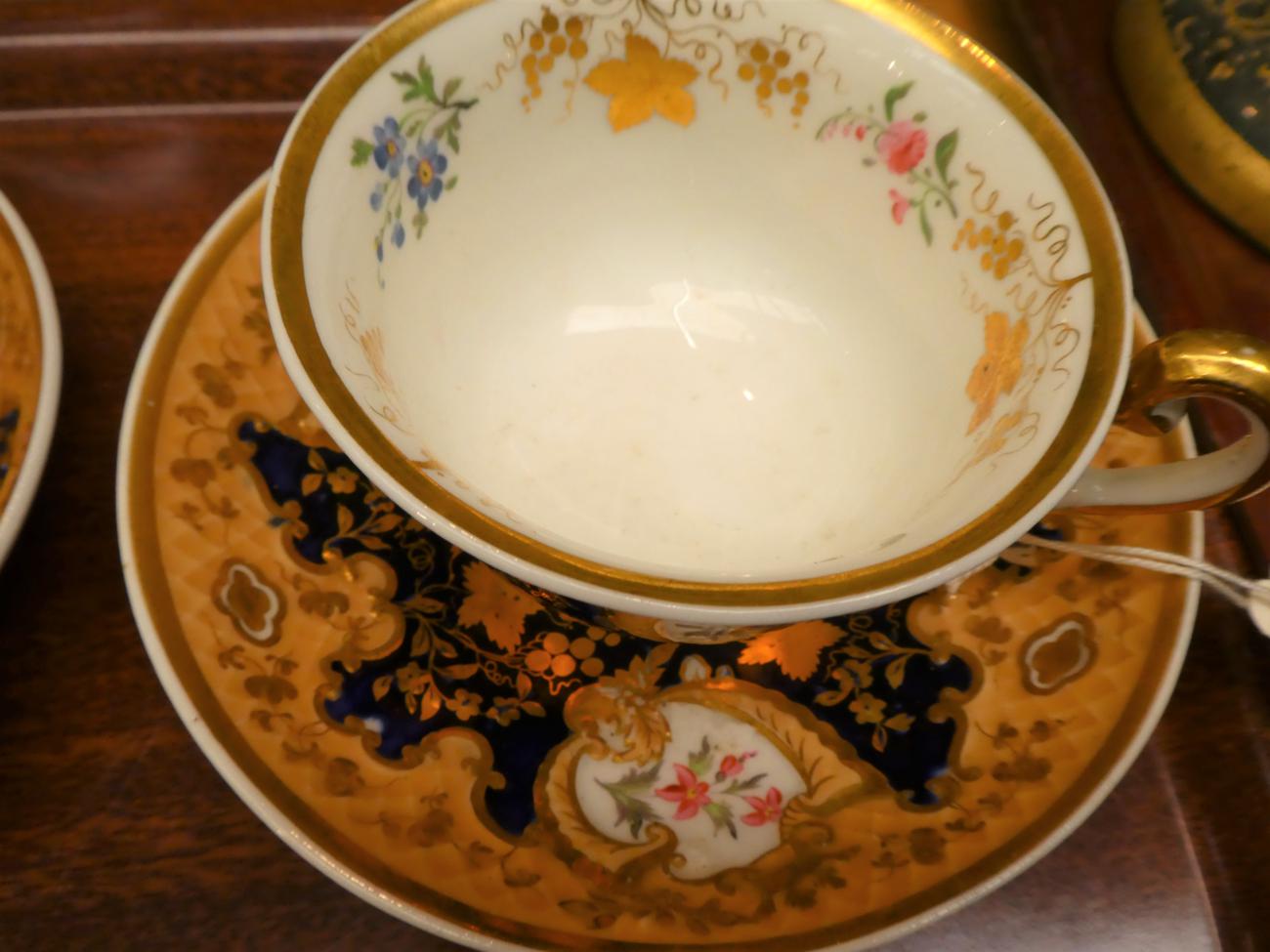 A pair of Ridgeways tea cups and saucers, floral decorated and gilt highlighted on a cobalt blue - Image 2 of 9