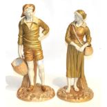 A pair of Royal Worcester figures of a boy and girl, model number 1202Boy - gilt decoration rubbed