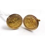 A pair of gold half sovereign cufflinks
