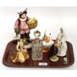 Collectable ceramics, including Derby style figure; Beswick pottery figure, Pigling Bland, gold