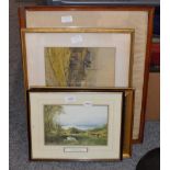 A watercolour, A rural village scene signed F E Horne; another watercolour, Beach scene with figures
