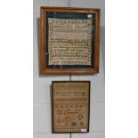 Alphabet sampler worked by Anne Harrison aged 9 years, dated 1831, with alphabet followed by