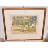 Neil Westwood, Farmyard scene depicting geese, signed in pencil, watercolour