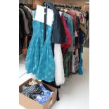 Assorted circa 1950s-80s ladies costume including net evening skirts, crimplene dresses, ethnic