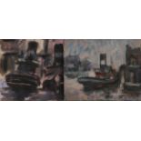 Edwin Scotterz (b.1920), ''Glasgow Tug'', signed, mixed media on paper, together with a further