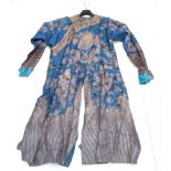 Chinese blue silk dragon robe (a.f.)Extremely torn throughout. Several areas of damage to the back
