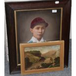 English school (19th/20th century), Portrait of a jockey, painted print, 47.5cm by 37.5cm and a
