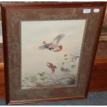 R W Milliken, Partridges in flight, watercolour, signed lower right