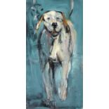 Con Campbell (b.1946), ''Hound'', signed, inscribed verso, oil on board, 29cm by 15cm Artist's