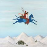 Daphne Stephenson (b.1959), ''Riding Over the Mountains'', signed, acrylic on canvas, 100cm by 100cm