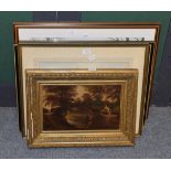 After William Shayer, a pair of hunting prints; together with E Eggington, watercolour of cattle;