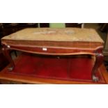 A Victorian mahogany duet stool with woolwork topMahogany frame slightly faded in parts. Surface