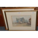 Paul Marny (1829-1914) Continental town scene, signed watercolour; together with a shipping scene