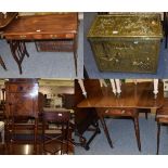 A 19th century mahogany Pembroke table; a two drawer side table; an early 19th century pot cupboard;