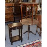 An Edwardian walnut occasional table; a Victorian carved oak side table; and a George III oak tripod