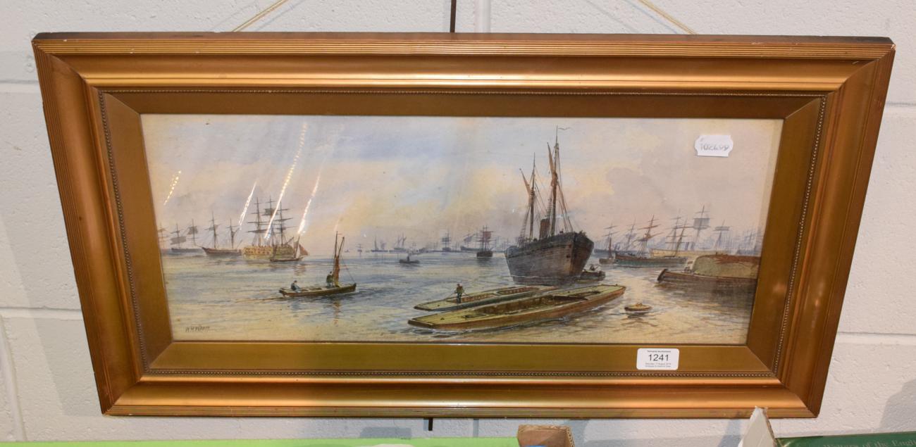 W H Vernon, a study of tall ships at harbour, signed, watercolour