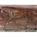 Con Campbell (b.1946), ''Striding Horse'', signed, inscribed verso, oil on board, 14cm by 19cm