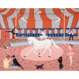 Lowell Dobbs (b.1938), ''Rehearsal in the Big Top'', signed and inscribed verso, oil on canvas, 59cm