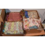 Circa 1930s and later fabrics, bed covers and curtains including nursery prints, bark cloths,