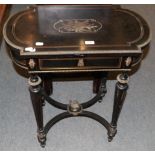 A French 19th century ebonised and brass inlaid work tableIn need of restoration. Brass inlay