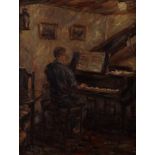 Sheila Tiffin (b.1952), Pianist, signed, oil on canvas, 34cm by 26cm Artist's Resale Rights/Droit de