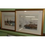 Jan Van Couver (1836-1909) Dutch shipping scene, signed, watercolour, 26.5cm by 36cm; together
