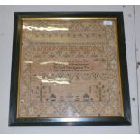19th century sampler worked by Ann Stariers dated 1831, with central verse in black, surrounded by