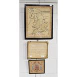 20th Century map sampler of England, depicting the English and Welsh counties, within a cream silk