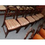 A set of six Regency mahogany dining chairs, with pink and green floral upholstery Some chairs