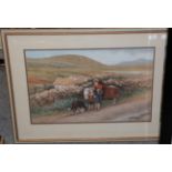 Colin Hilton, Irish family group with donkey, watercolour, signed lower right
