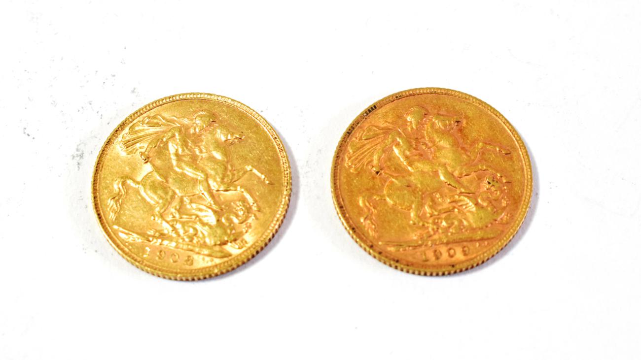 Edward VII, (1901-1910), Sovereigns (2), 1908 and 1909, (S.3969). The first fine good very fine or