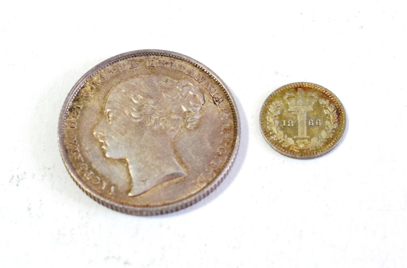 Victoria (1837-1901), Shilling, 1839, second young head left, (S.3904); Maundy Penny, 1866, (S.
