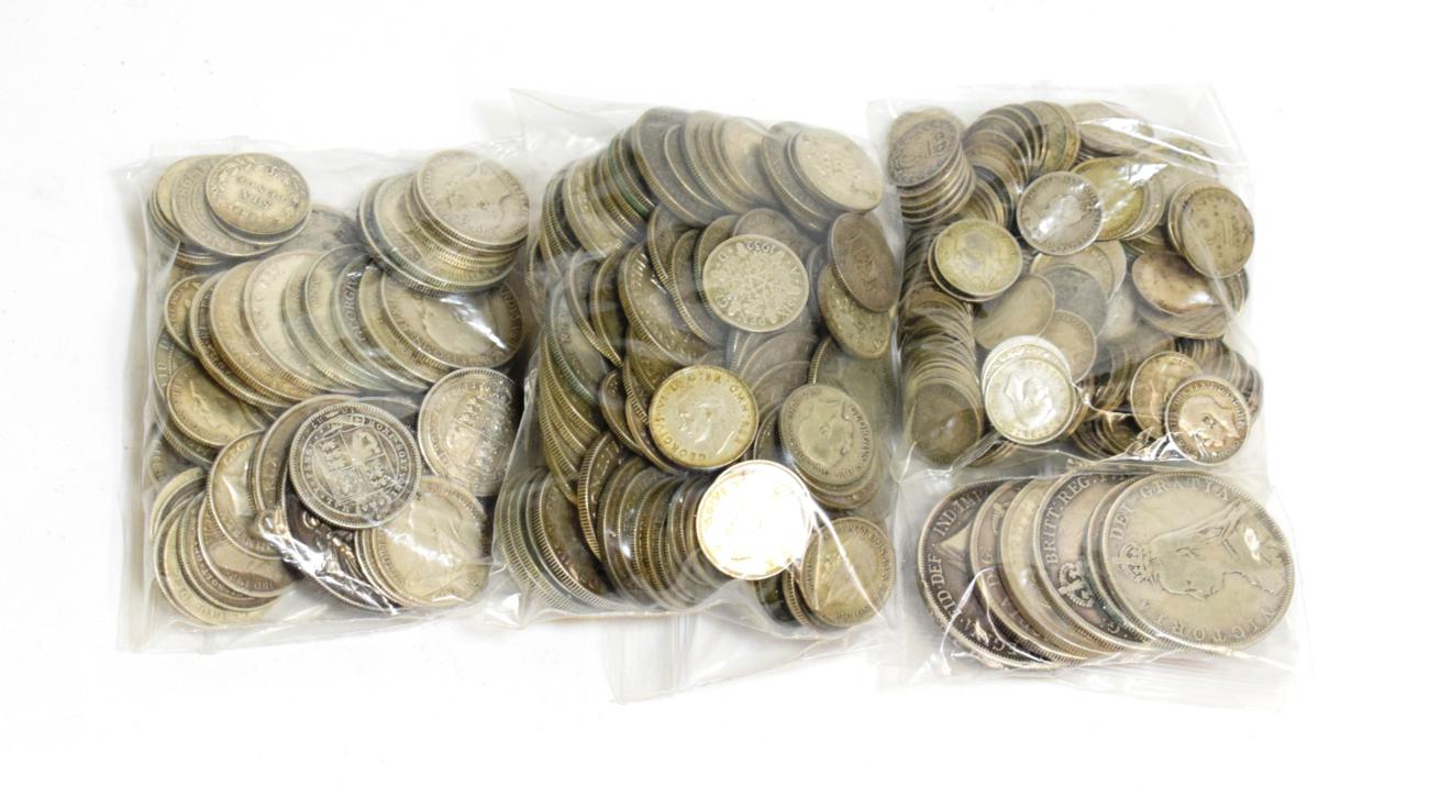 £3.80 Face Value Pre-20 Silver (weight approx. 395g), £5.70 face value pre-47 silver including crown