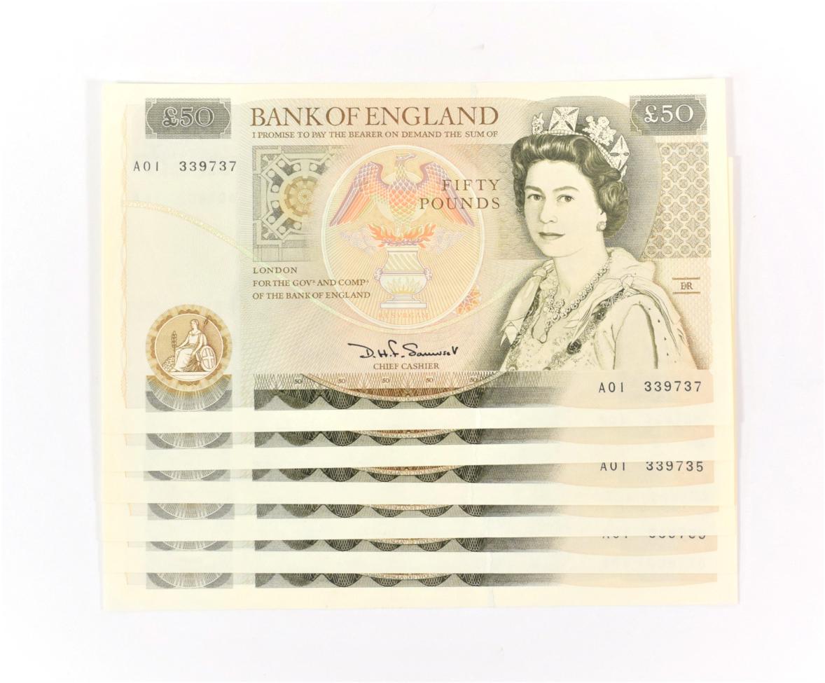 Bank of England £50 (6), pictorial type, rev. Sir Christopher Wren, Somerset contoured thread