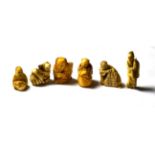 A collection of six Japanese ivory figural netsuke, Meiji period (1868-1912) various including