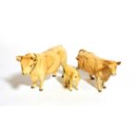 Beswick Cattle Comprising: Charolais Bull, model No. 2463A, Charolais Cow, model No. 3075A and