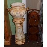 A Crown Devon blush ivory decorated jardiniere on stand and two folding cake stands