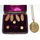 A pair of gents 9 carat gold cufflinks and three matching 9 carat gold dress studs, cased;