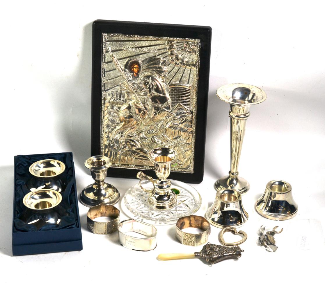 A quantity of silver and metalwares, including a Greek icon depicting St George slaying the