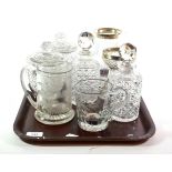 Glass to include two 19th century etched mugs, a pair of cut glass sweet meat dishes and covers, a