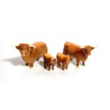 Beswick Cattle Comprising: Highland Bull, model No. 2008, Highland Cow, model No. 1740 and