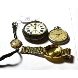 A 9 carat gold lady's wristwatch; an Omega gold plated bracelet with clasp stamped '1068'; a